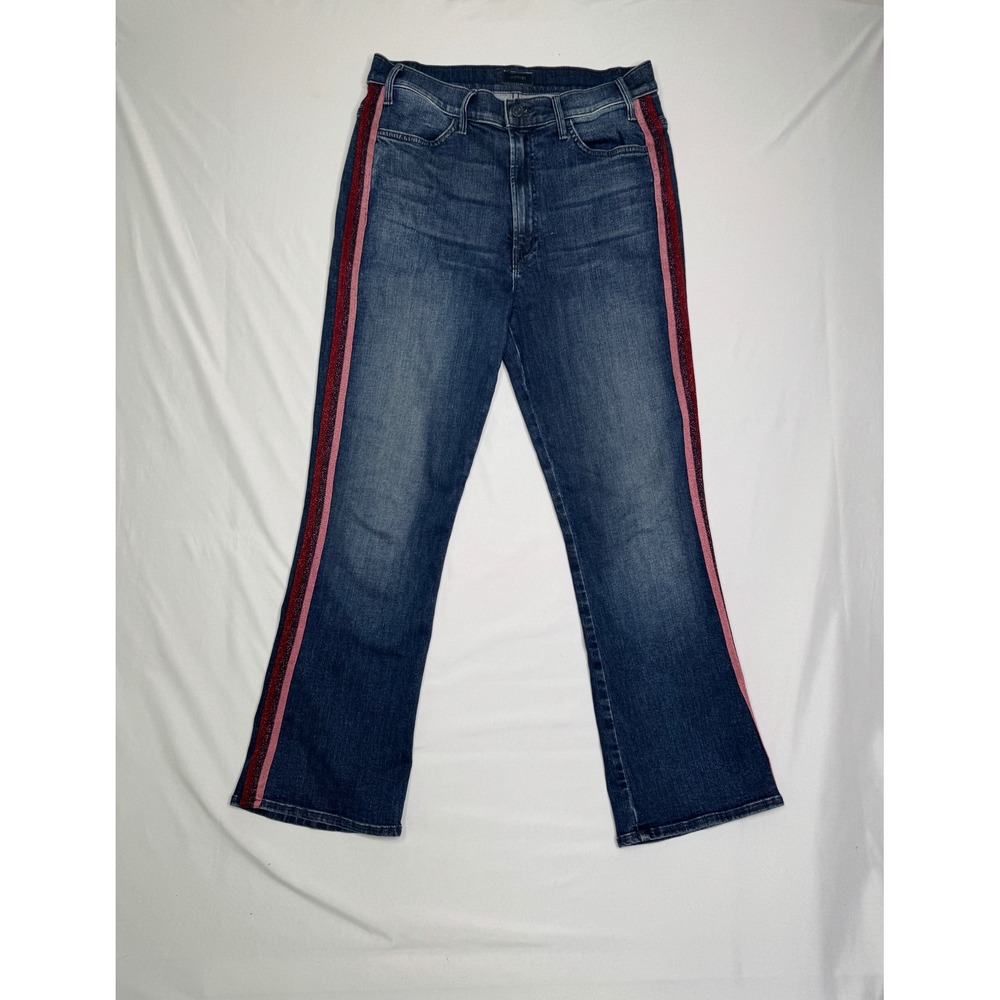 Mother The Hustler Ankle Jeans Here Kitty Kitty Glitter Racer Stripe Size 31